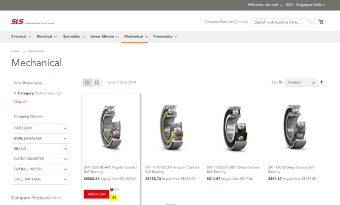 compare products product listing page