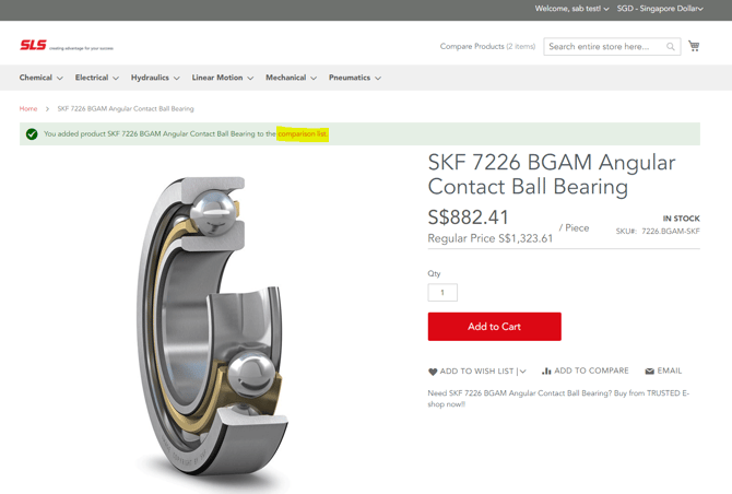 comparison list product details page