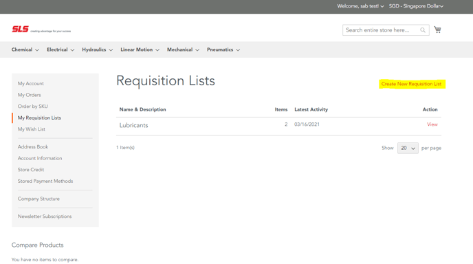 create new requisition list