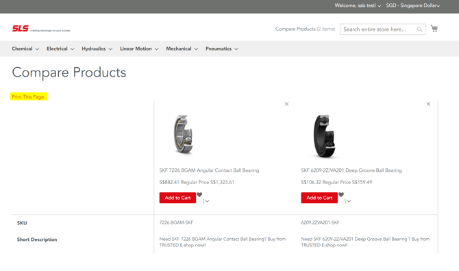 print product comparison page