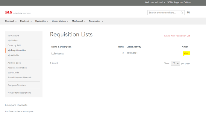 requisition list view